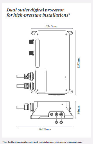 Technical image of Digital Showers Shower / Shower Valve With Remote & Processor (2 Outlets, HP).