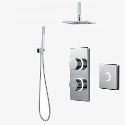 Larger image of Digital Showers Twin Digital Shower Pack, Square Head, Remote & Kit (LP).