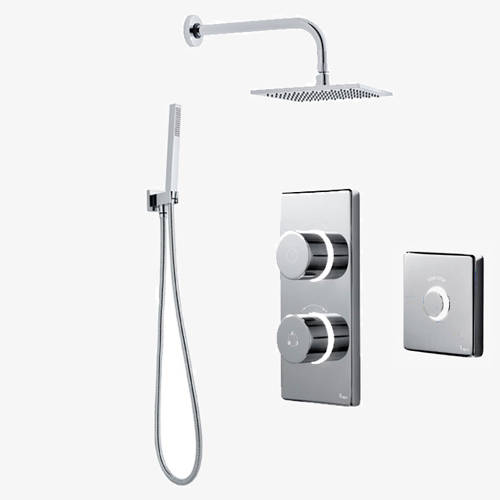 Larger image of Digital Showers Twin Digital Shower Pack, Square Head, Remote & Kit (LP).