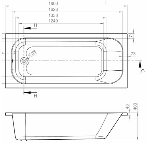 Technical image of BC Designs Modica Single Ended Bath With Front Panel 1800x800mm (White).