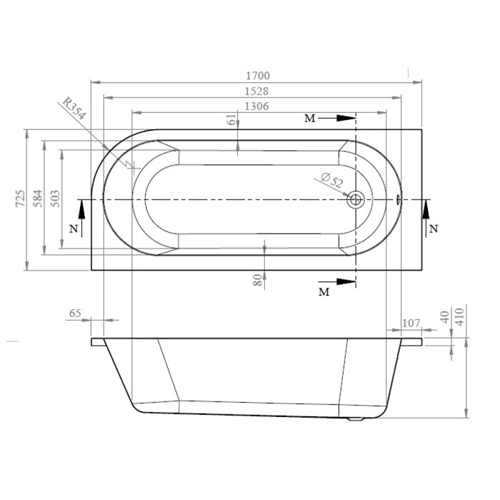 Technical image of BC Designs Amerina Corner Bath With Panel 1700mm (LH, White).