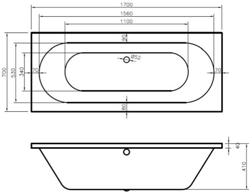 Technical image of BC Designs Lambert Double Ended Bath With Panel 1700x700mm (White).