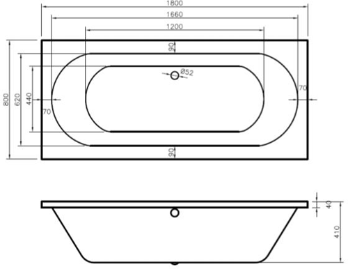 Technical image of BC Designs Lambert Double Ended Bath With Panel 1800x800mm (White).