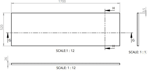 Technical image of BC Designs SolidBlue Reinforced Front Bath Panel 1700x520mm (White).