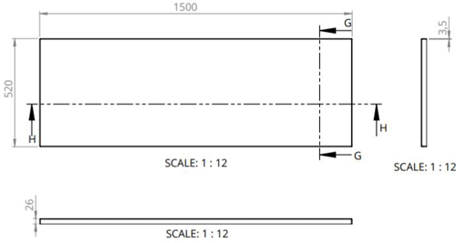 Technical image of BC Designs SolidBlue Reinforced Front Bath Panel 1500x520mm (White).