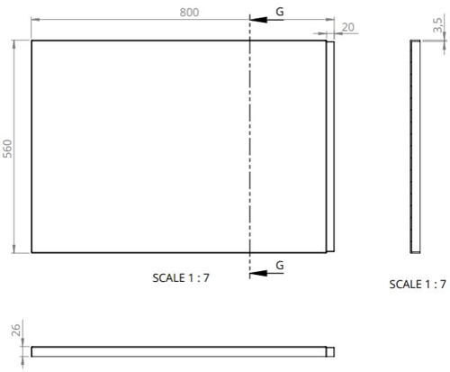 Technical image of BC Designs SolidBlue Reinforced End Bath Panel 800x560mm (White).