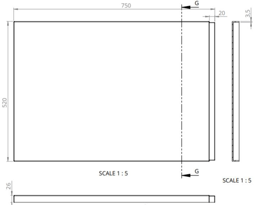 Technical image of BC Designs SolidBlue Reinforced End Bath Panel 750x520mm (White).