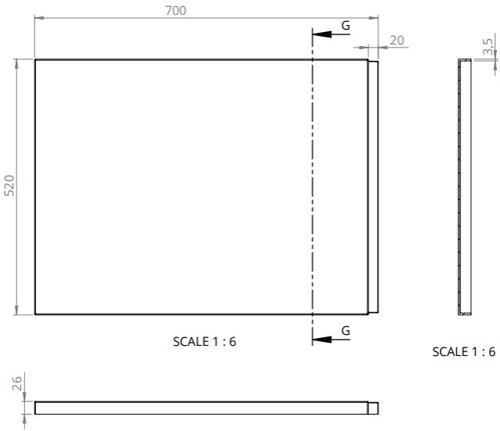 Technical image of BC Designs SolidBlue Reinforced End Bath Panel 700x520mm (White).