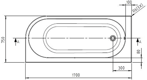 Technical image of BC Designs Ancorner Shower Bath 1700mm (Left Handed, Gloss White).