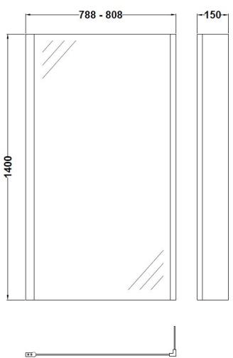Technical image of BC Designs Fixed L Shaped Shower Bath Screen 808x1400mm.