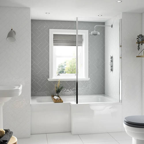 Example image of BC Designs Hinged L Shaped Shower Bath Screen 808x1400mm.