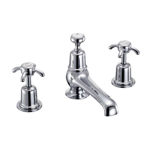 Larger image of Burlington Anglesey 3 Hole Basin Tap With Pop Up Waste (Chrome & White).
