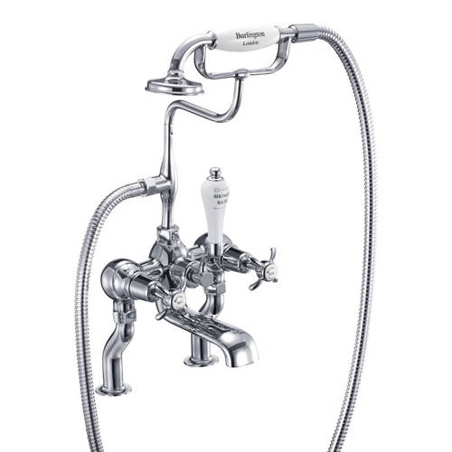 Larger image of Burlington Anglesey Bath Shower Mixer Tap With Kit (Chrome & White).