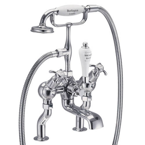 Larger image of Burlington Anglesey Bath Shower Mixer Tap With Kit (Chrome & White).