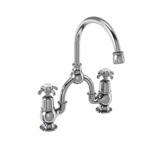 Larger image of Burlington Anglesey 2 Hole Arch Basin Mixer Tap (Chrome & White, 200mm).