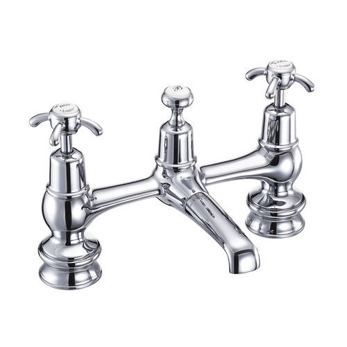 Larger image of Burlington Anglesey 2 Hole Basin Mixer Tap With Waste (Chrome & White).