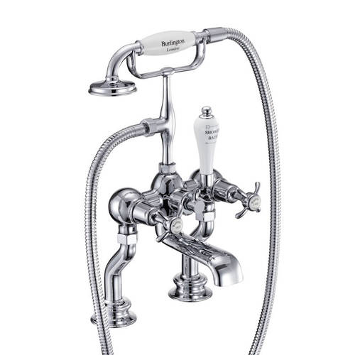 Larger image of Burlington Anglesey Bath Shower Mixer Tap With Kit (Chrome & White).