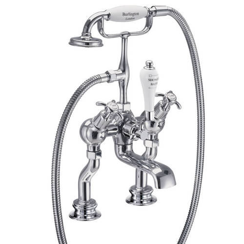 Larger image of Burlington Anglesey Bath Shower Mixer Tap With Kit (Chrome & White).