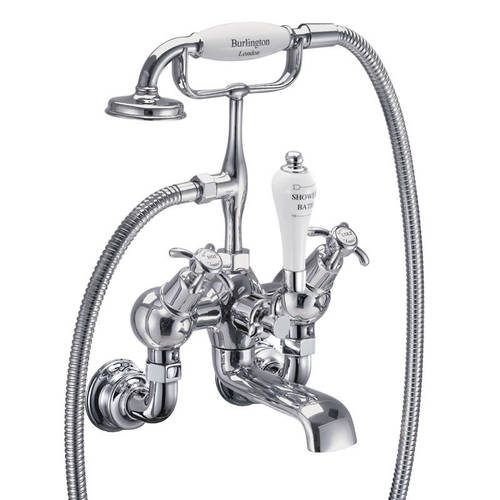 Larger image of Burlington Anglesey Wall Mounted Angled BSM Tap (Chrome & White).