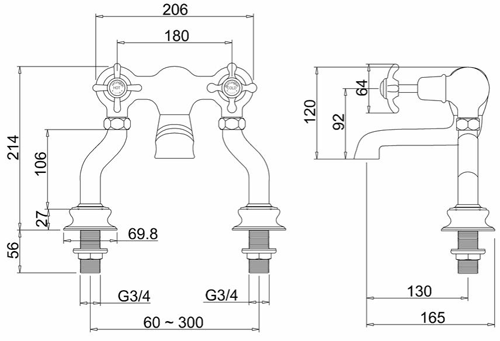 Technical image of Burlington Anglesey Bath Filler Tap (Chrome & White).