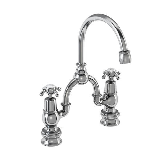 Larger image of Burlington Anglesey 2 Hole Arch Basin Mixer Tap (Chrome & White, 200mm).