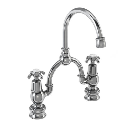 Larger image of Burlington Anglesey 2 Hole Arch Basin Mixer Tap (Chrome & White, 230mm).