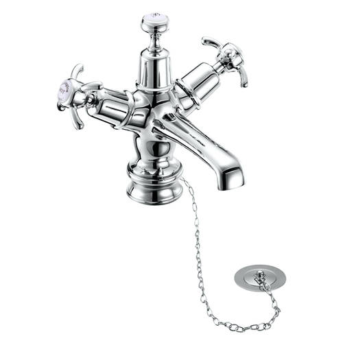 Larger image of Burlington Anglesey Basin Tap With Plug & Chain Waste (Chrome & White).