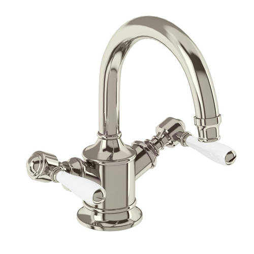 Larger image of Burlington Arcade Basin Mixer Tap With Lever Handles (Nickel & White).