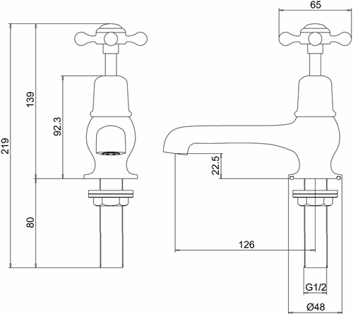 Technical image of Burlington Claremont Basin Taps 5" (Chrome & White).