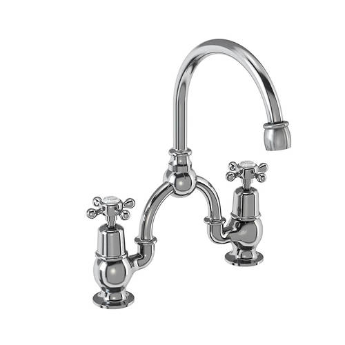 Larger image of Burlington Claremont 2 Hole Arch Basin Mixer Tap (Chrome & White, 200mm).