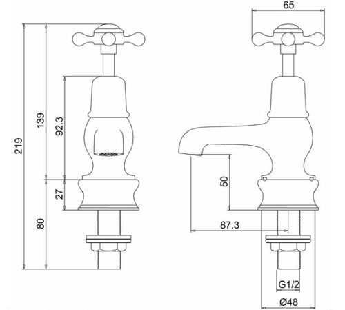 Technical image of Burlington Claremont Basin Taps 3" (Chrome & White).