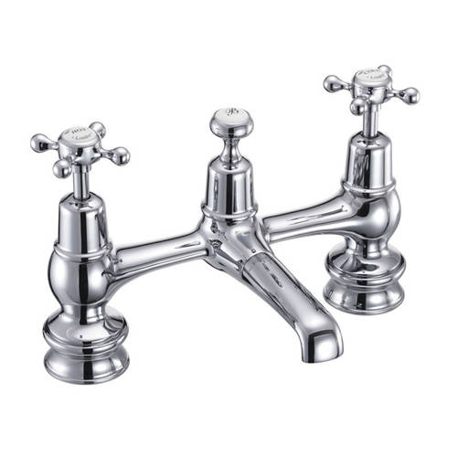 Larger image of Burlington Claremont 2 Hole Basin Mixer Tap With Waste (Chrome & White).