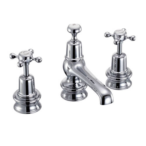 Larger image of Burlington Claremont 3 Hole Basin Tap With Pop Up Waste (Chrome & White).