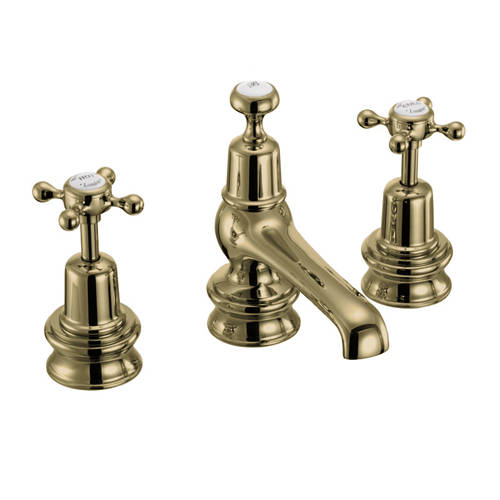 Larger image of Burlington Claremont 3 Hole Basin Tap With Pop Up Waste (Gold & White).