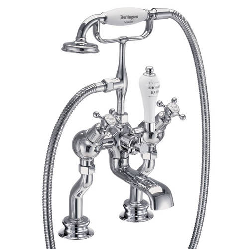Larger image of Burlington Claremont Bath Shower Mixer Tap With Kit (Chrome & White).