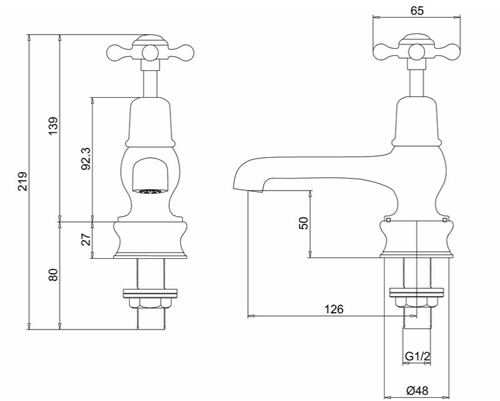 Technical image of Burlington Claremont Basin Taps 5" (QT, Gold & White).