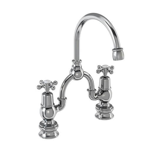 Larger image of Burlington Claremont 2 Hole Arch Basin Mixer Tap (Chrome & White, 200mm).