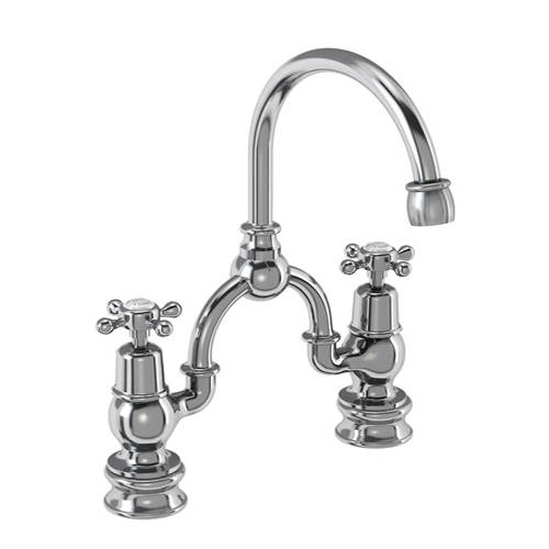 Larger image of Burlington Claremont 2 Hole Arch Basin Mixer Tap (Chrome & White, 230mm).