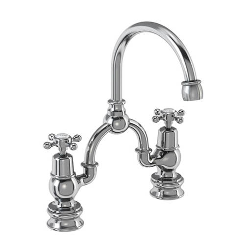 Larger image of Burlington Claremont 2 Hole Arch Basin Mixer Tap (Chrome & White, 230mm).