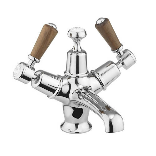Larger image of Burlington Kensington Basin Tap With Plug & Chain Waste (Chrome & Walnut).