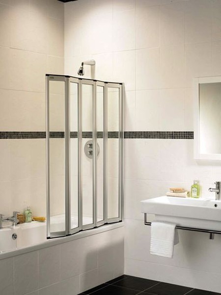 Larger image of Image Coral silver folding bath screen with 5 folds.