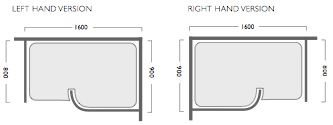 Technical image of Image Allure right hand 1600x900 walk-in shower enclosure and shower tray.