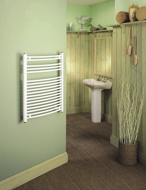 Example image of HeatLine White Curved Multi-Rail Towel Radiator.  500x1200mm.  1924 BTU.