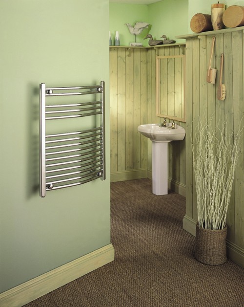 Example image of HeatLine Chrome Curved Multi-Rail Towel Radiator.  600x1200mm.  1619 BTU.