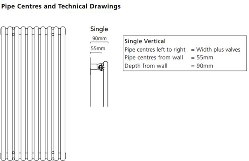 Technical image of Colour Chaucer Single Vertical Radiator 1820x606mm (Traffic Grey).