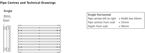 Technical image of Colour Chaucer Single Horizontal Radiator 402x1220mm (White).