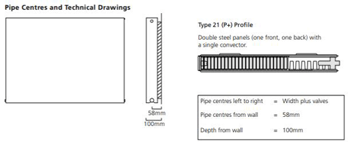 Technical image of Colour Faraday Type 21 Radiator 600x1200mm (P+, Light Ivory, 4975 BTUs).