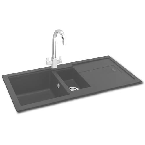 Larger image of Carron Phoenix Bali 150 Double Bowl Granite Sink 970x500mm (Graphite).