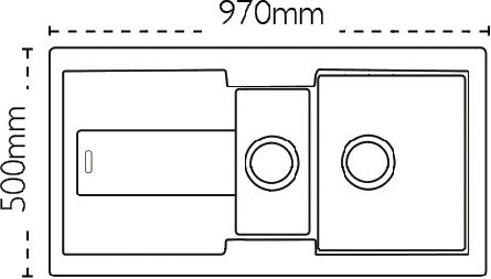 Technical image of Carron Phoenix Bali 150 Double Bowl Granite Sink 970x500mm (White).