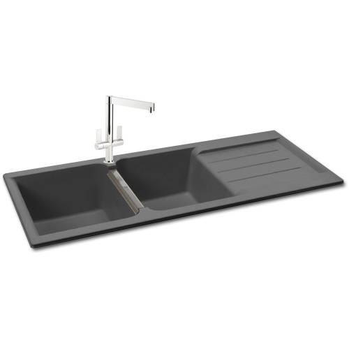 Larger image of Carron Phoenix Java 210 Double Bowl Granite Sink 1200x510mm (Graphite).